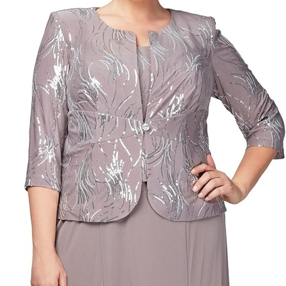 NWT Alex Evenings Women's Pewter/Frost Tea Length Jacket Dress - size 20W - Picture 2 of 10